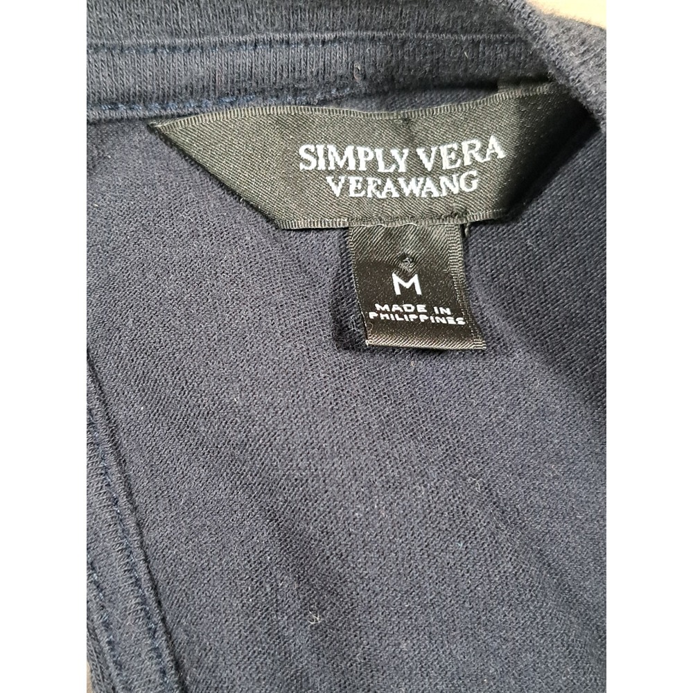 Simply Vera Vera Wang Navy Floral Pleated Front Tie Back Top Womens Medium - Picture 7 of 8